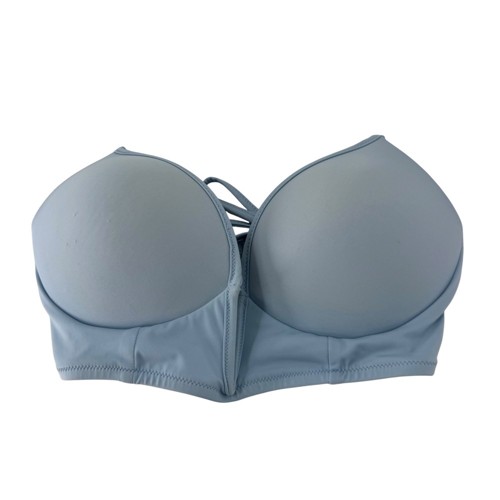 Victoria's Secret PINK Light Blue Push Up Bikini Top Size S-DD Lace Up Back